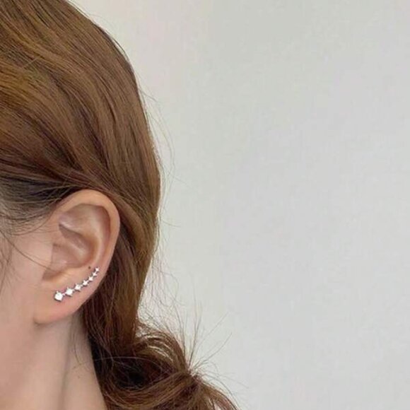 Sterling Silver 925 Moissanite Ear Climber Earrings - Picture 3 of 5